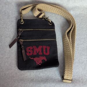 Collegiate Fashionista SMU Mustangs Black Crossbody Pouch Purse Rhinestones